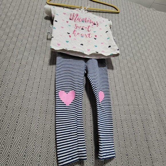 Cat&Jack/Primark "Mommy's Sweet Heart" Shirt &Blue Stripped Heart Legging Outfit - Picture 2 of 11